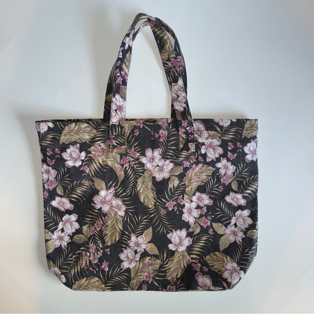 Rip Curl 40L Drawstring Beach Tote Bag Black Tropical Floral Canvas SurferGirl - Picture 4 of 8